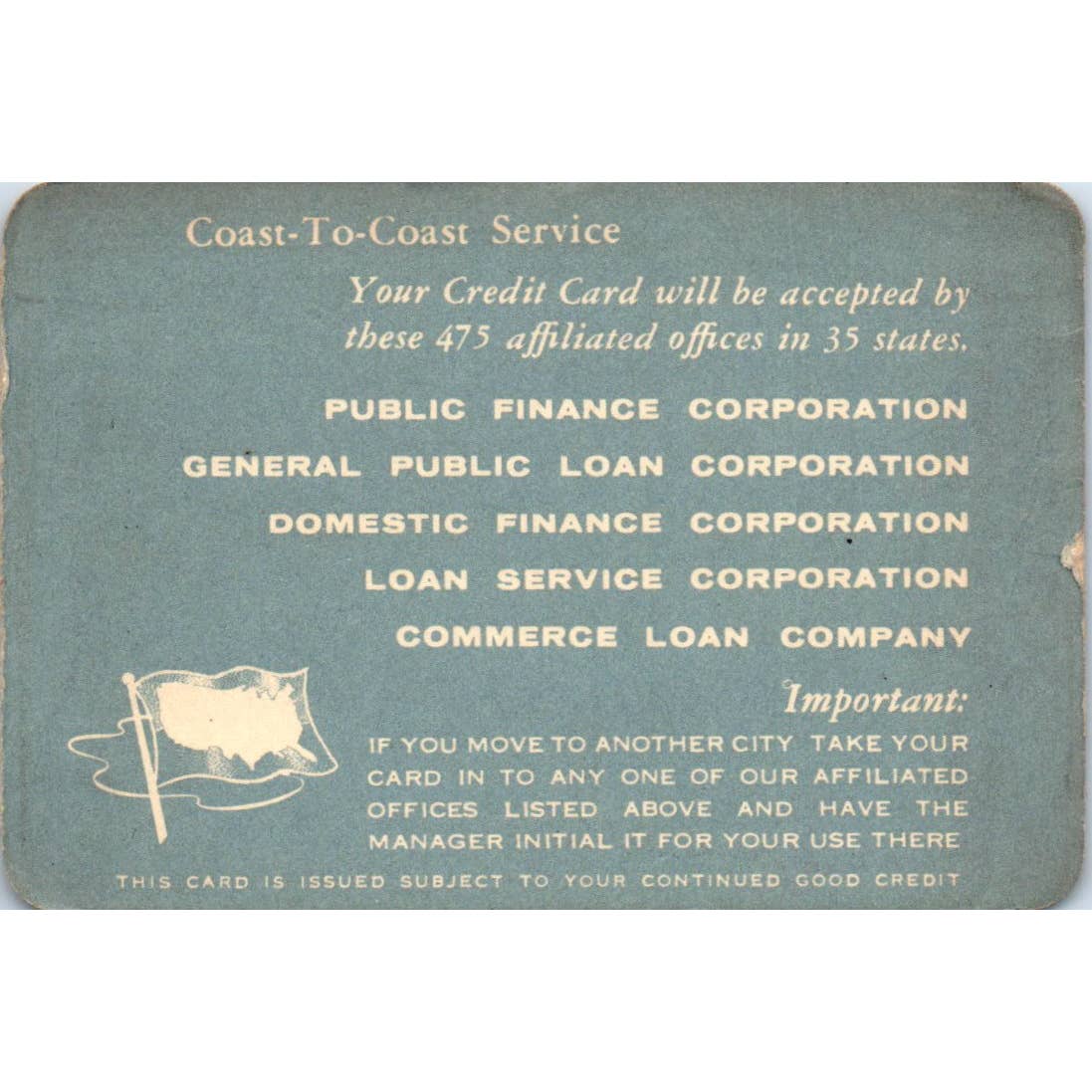 1959 Public Finance Corporation Credit Card Milwaukee Obsolete SE5