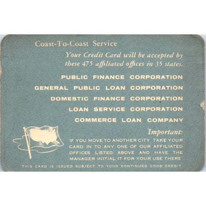 1959 Public Finance Corporation Credit Card Milwaukee Obsolete SE5