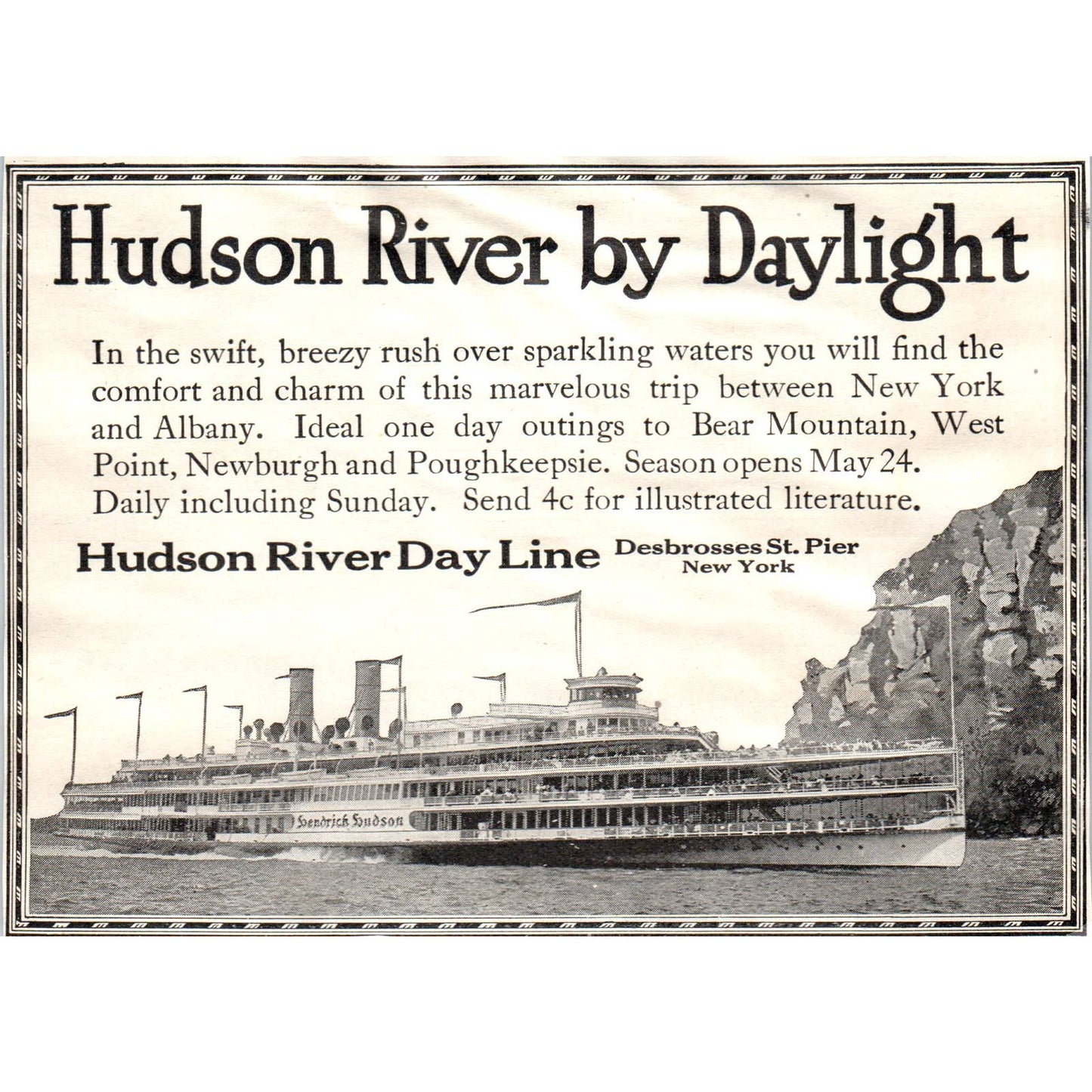c1920 Harper's Magazine Ad - Hudson River Day Line Steamships New York EA3