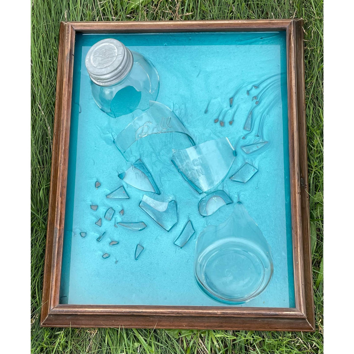 Original Framed Mixed Media Epoxy Art Shattered Ball Jar 16x20 With COA