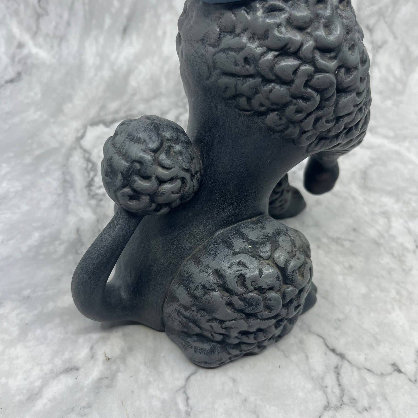 1960s ATLANTIC MOLD Ceramic Gray POODLE Statue Brown Eyes Blue Collar 10.5" TI8