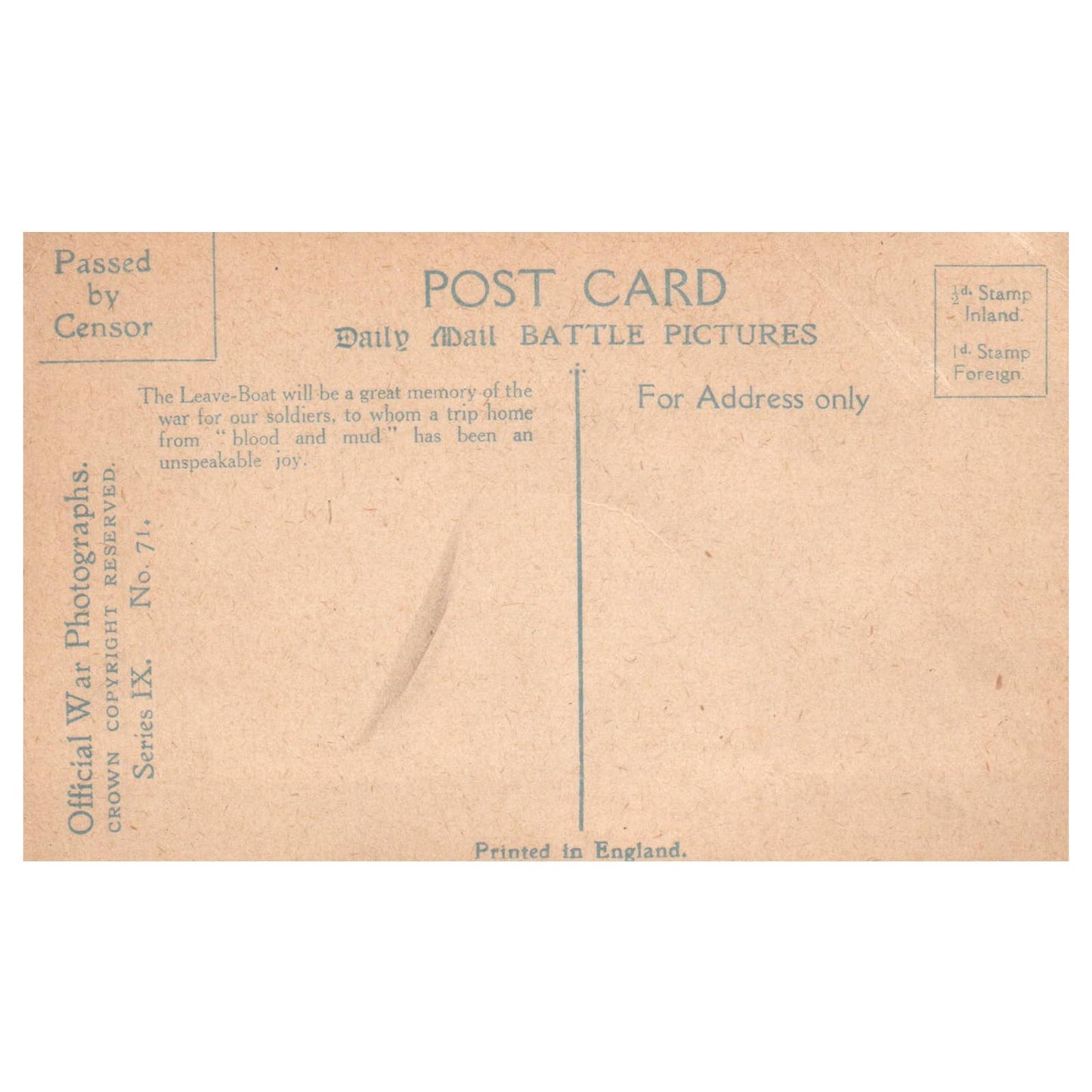 WWI Back To Blighty Boarding the Leave Boat - Original Postcard TJ8-5