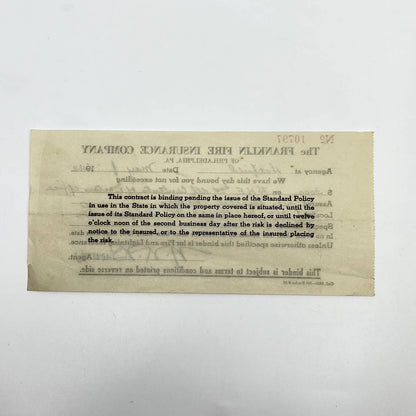 1942 The Franklin Fire Insurance Company Receipt Philadelphia PA D7