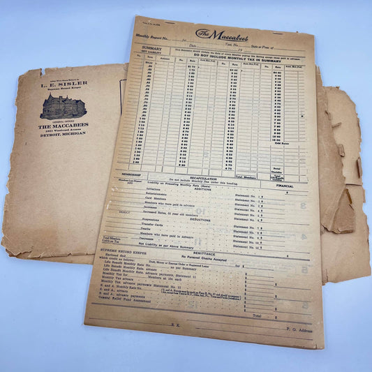 c1910s Envelope of Remittance Blanks L.E. Sisley The Maccabees Detroit MI TE8