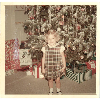1965 Photograph Little Girl With Christmas Tree and Presents 5" SE5