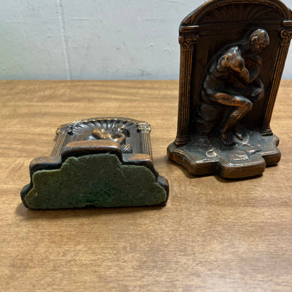 Antique 1920 Heavy Bronze Art Deco BOOKENDS "The Thinker" Rodin TG8