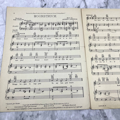 Moonstruck College Humor Bing Crosby Arthur Johnson 1933 Sheet Music TK2-SM