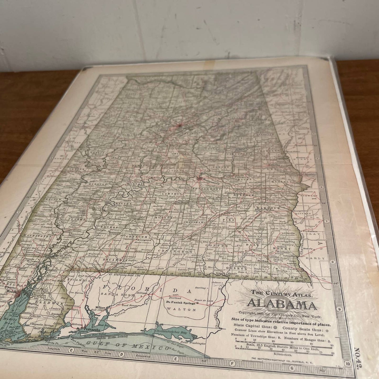 Antique 1897 The Century Atlas Map of ALABAMA Color Engraved 12.5 x 17” FL5