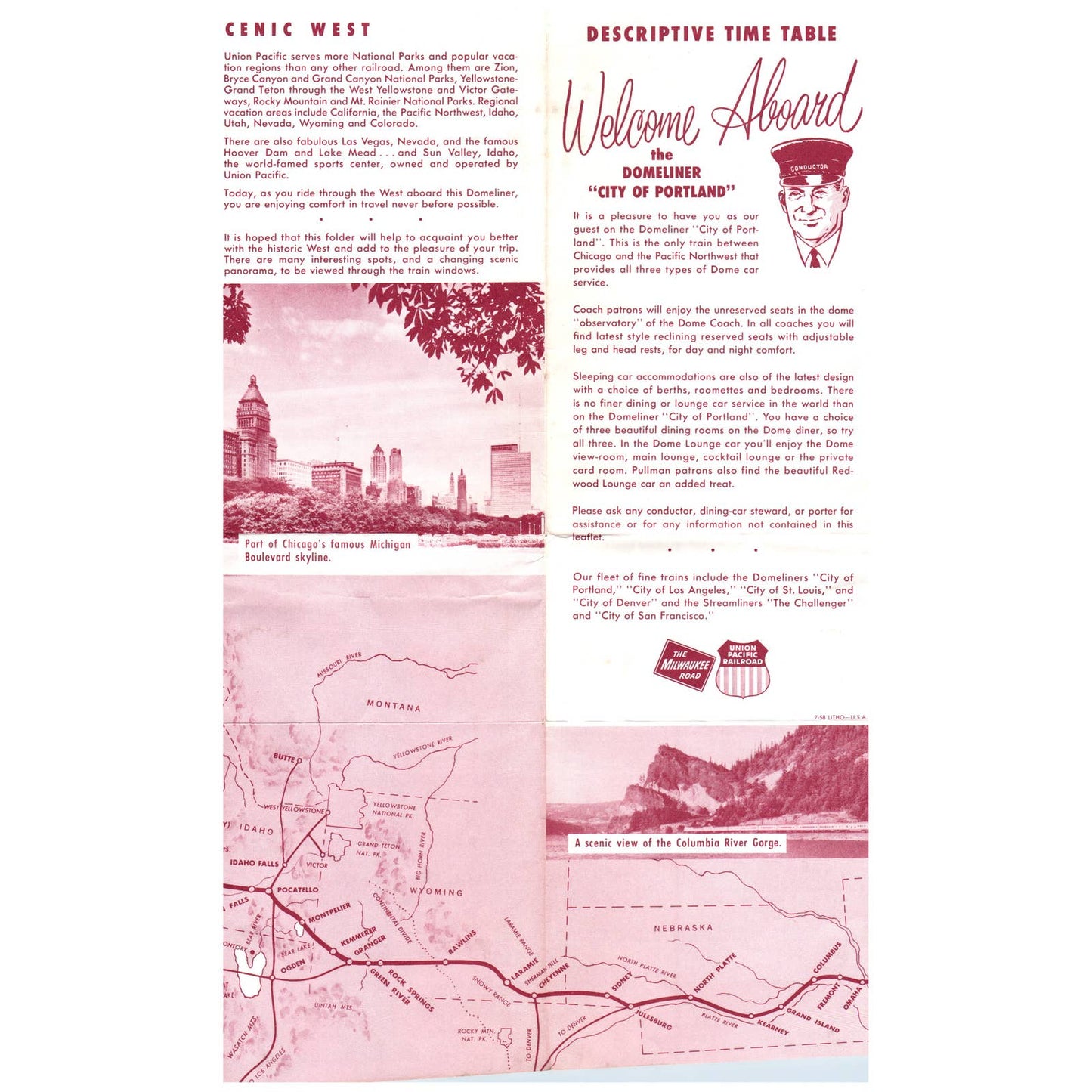 1958 Milwaukee Union Pacific Railroad Domeliner Portland Timetable SE4
