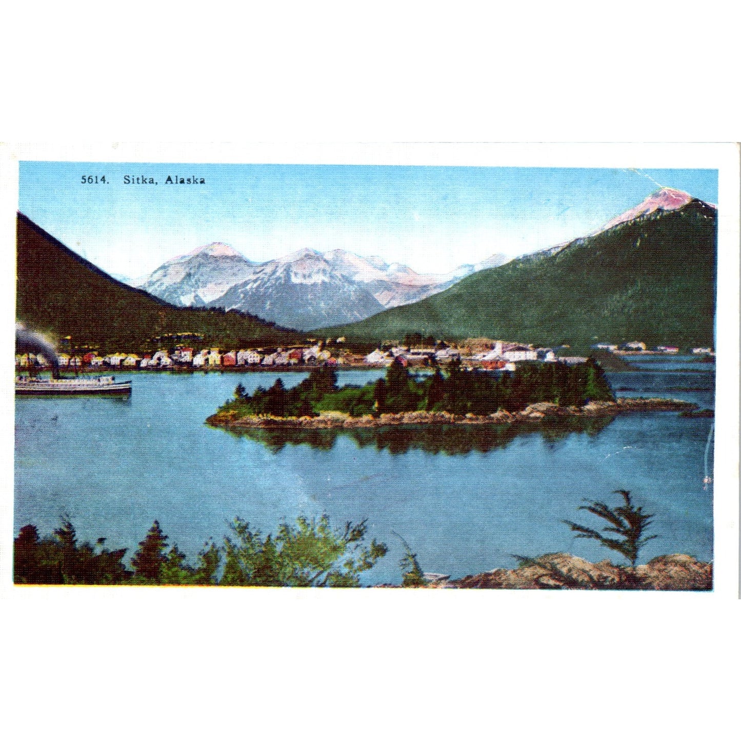 Lake and Mountain View of Sitka Alaska Original Postcard P1-11
