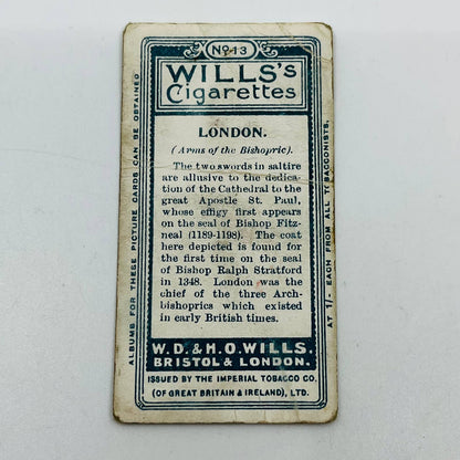Will’s Cigarette Cards London Arms of the Bishopric #13 EA2