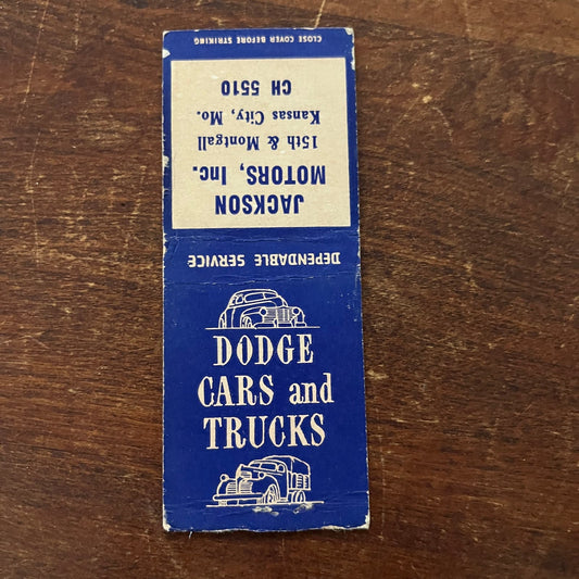 Dodge Cars & Trucks Jackson Motors Kansas City MO Advertising Matchbook SB3-M5