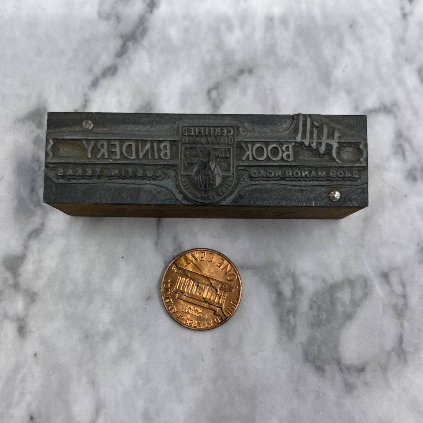 Vintage Letterpress Printers Block Plate Hill Book Bindery Austin Texas TJ53