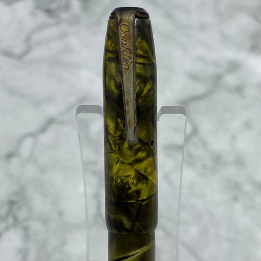1930s CONKLIN Marbleized Olive Green Celluloid Fountain Pen Button Fill SE6