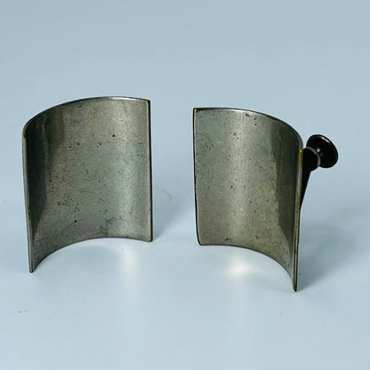 Vintage Art Deco Silver Tone Curved Shield Clip Earrings SB2