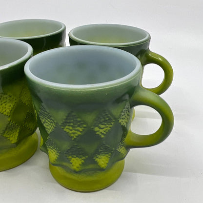 Vintage Fire King GREEN Ombre Kimberly Diamond Mug Set of 4 TH5-2