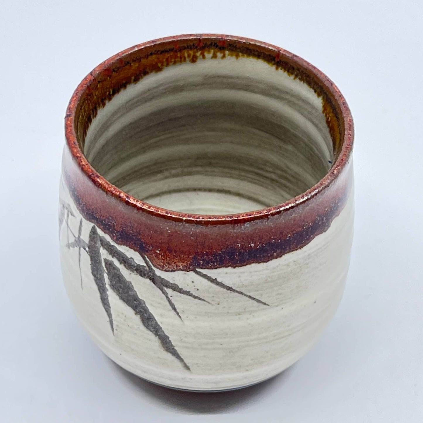 Vtg Stoneware Salt Glaze Japanese Tea Cup Bamboo Design 2.5” TE4