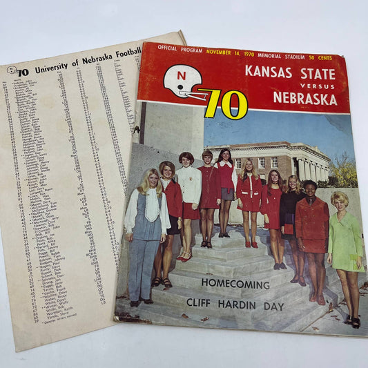 1970 Nebraska Cornhuskers vs. K-State Homecoming Football Program & Roster TH7