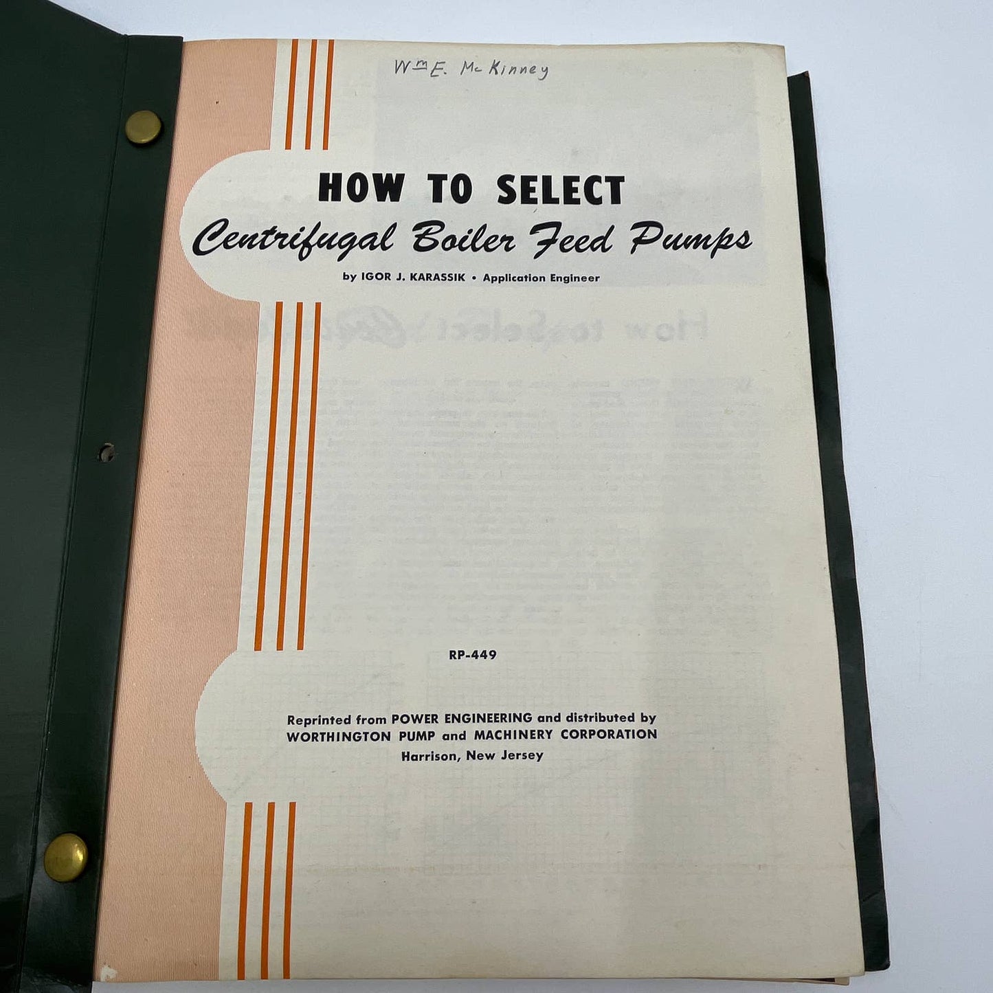 1950s Worthington Pump and Machinery Corporation Binder of Manuals TH3
