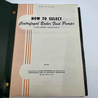 1950s Worthington Pump and Machinery Corporation Binder of Manuals TH3