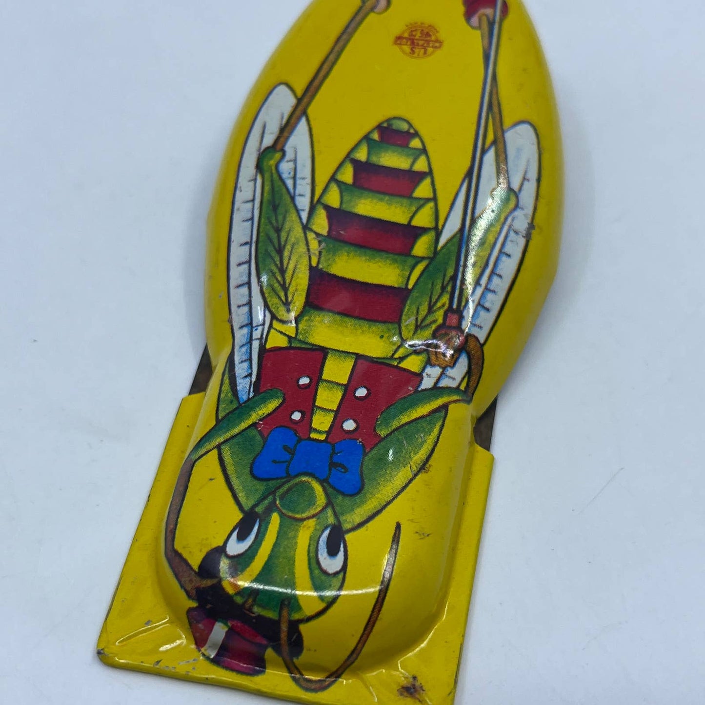 Vtg Happy Cricket Halloween Tin Litho Clicker Noisemaker US Metal Toy Co USA TG8