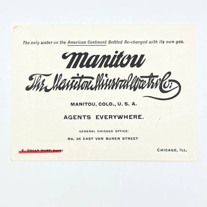 1930s The Manitou Mineral Water Co Ad Card Manitou & Pikes Peak CO AB8