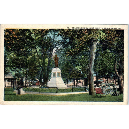 Vintage Postcard Soldiers Monument in City Park Corry PA TD9-P1