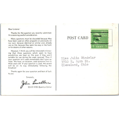 Quiz Kids TV Show Postcard John Lewellen 1946 Original Postcard P2-9