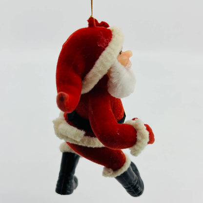 Vintage Celluloid Felt Flocked Santa Claus Christmas Tree Ornament 5" TD2