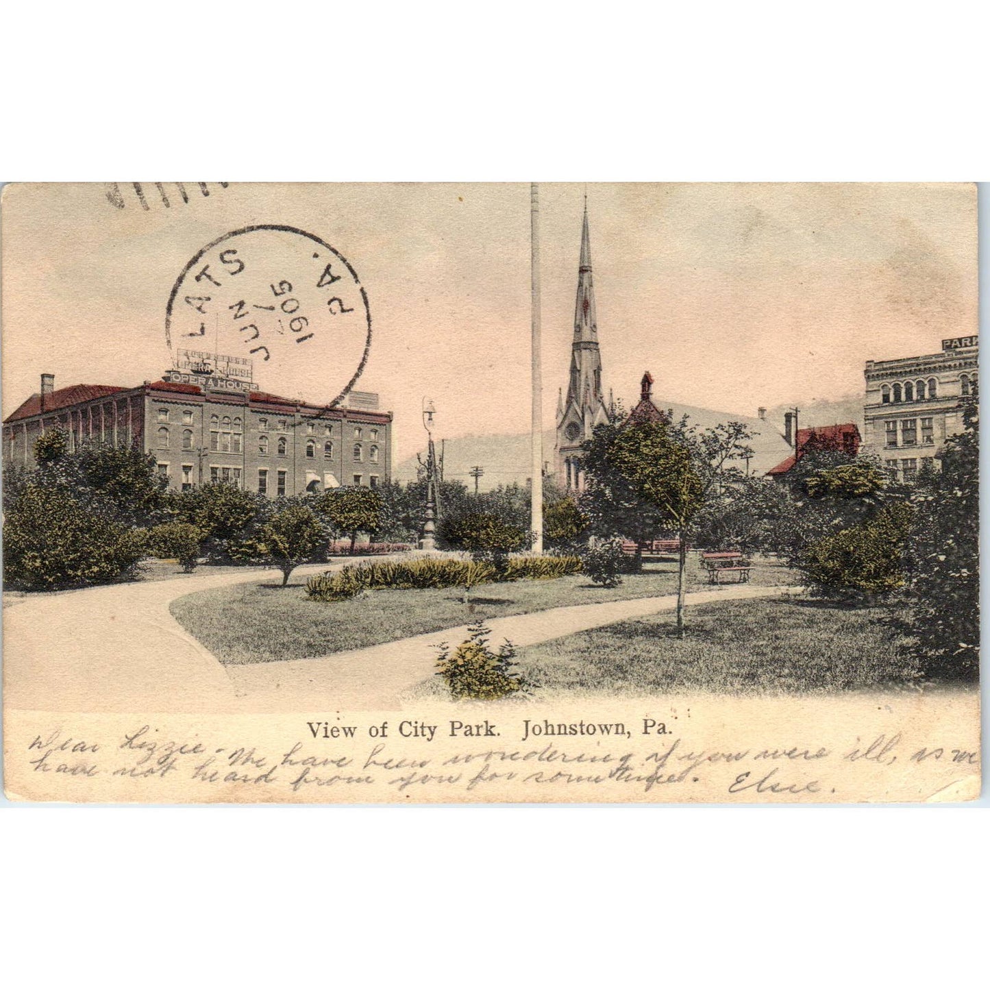 1905 Postcard View of City Park, Opera House Johnstown PA TI1-1