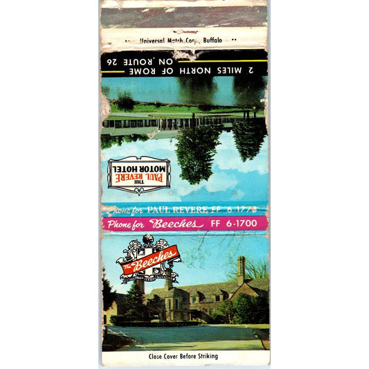 The Beeches & Paul Revere Motel Rome NY Advertising Matchbook Cover MM9-6