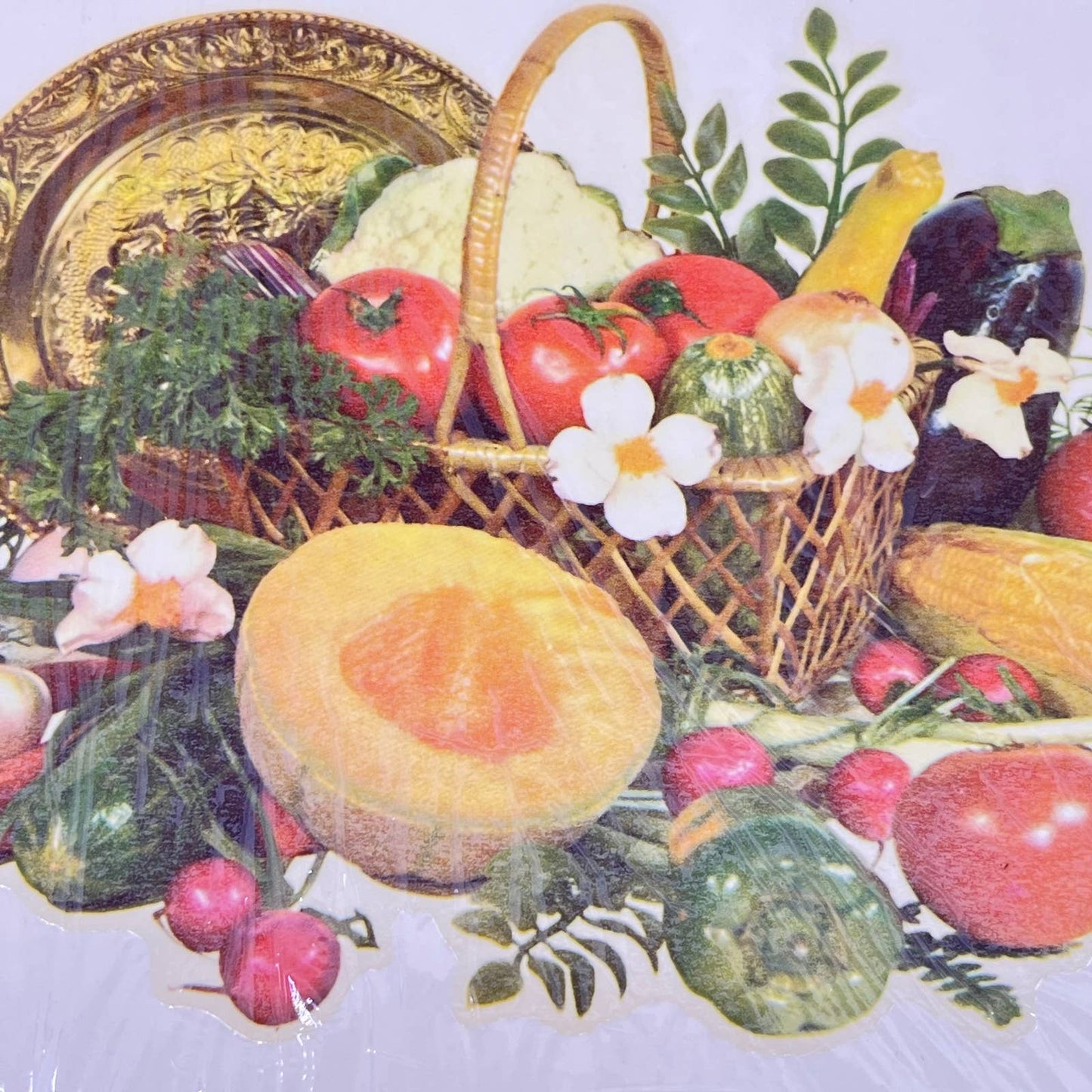 1981 NOS Decal Art Fruit and Vegetable Basket SEALED FL3