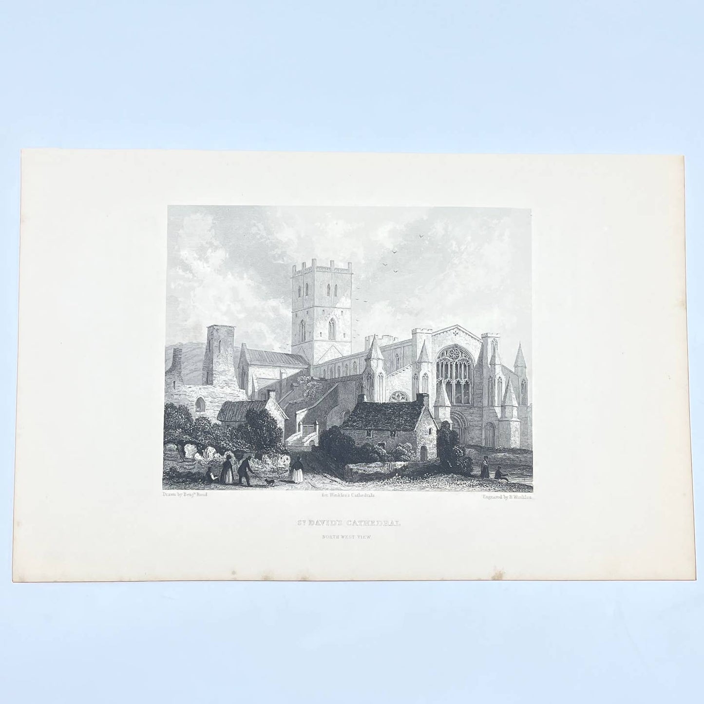 1842 Original Art Engraving St. David's Cathedral - North West View AC6