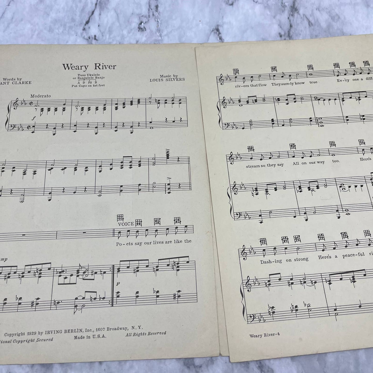 Vintage 1929 Sheet Music - Weary River  Richard Barthelmess- Louis Silvers TI1