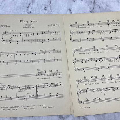 Vintage 1929 Sheet Music - Weary River  Richard Barthelmess- Louis Silvers TI1