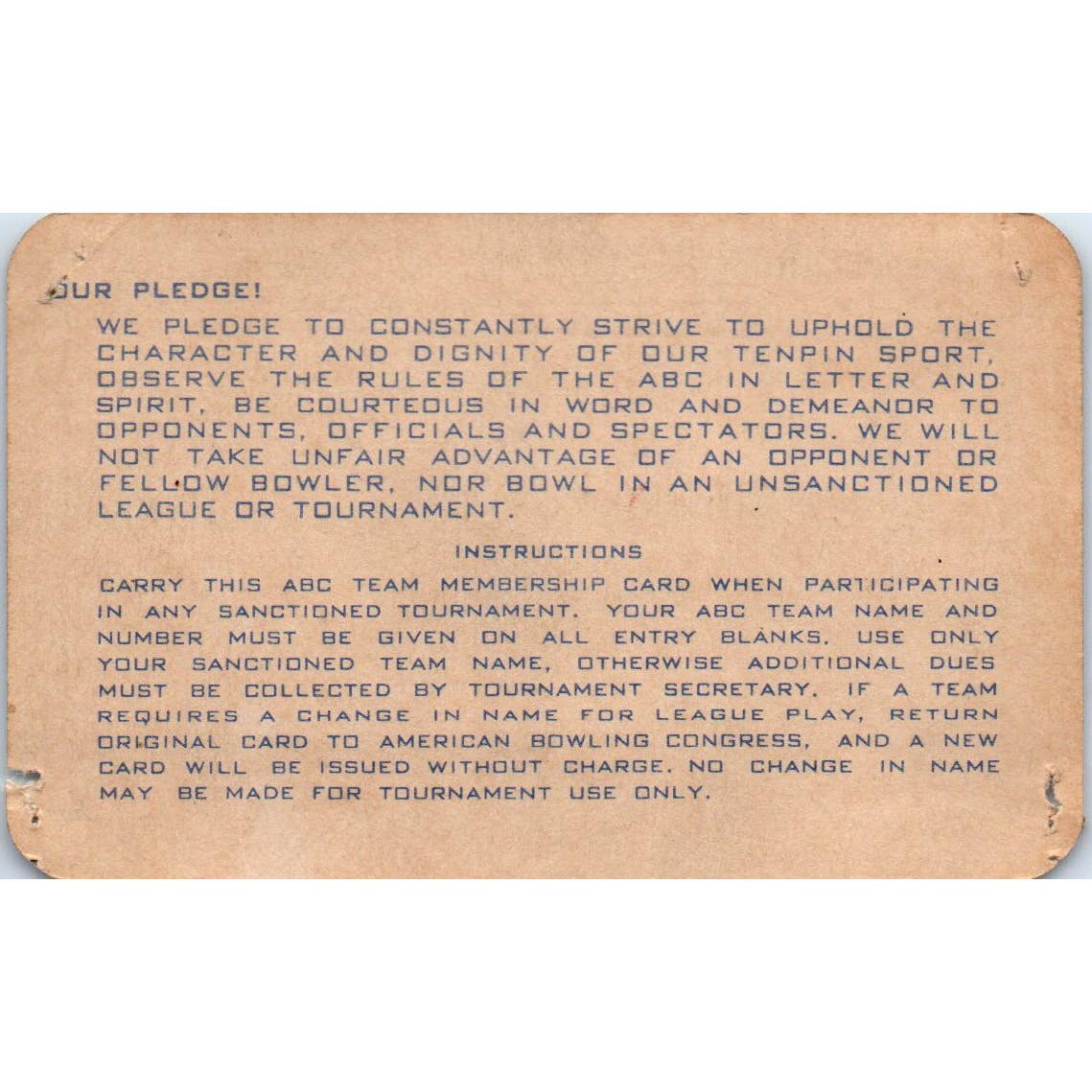 1947 American Bowling Congress Milwaukee Membership Card Eagles 800 SE5-26