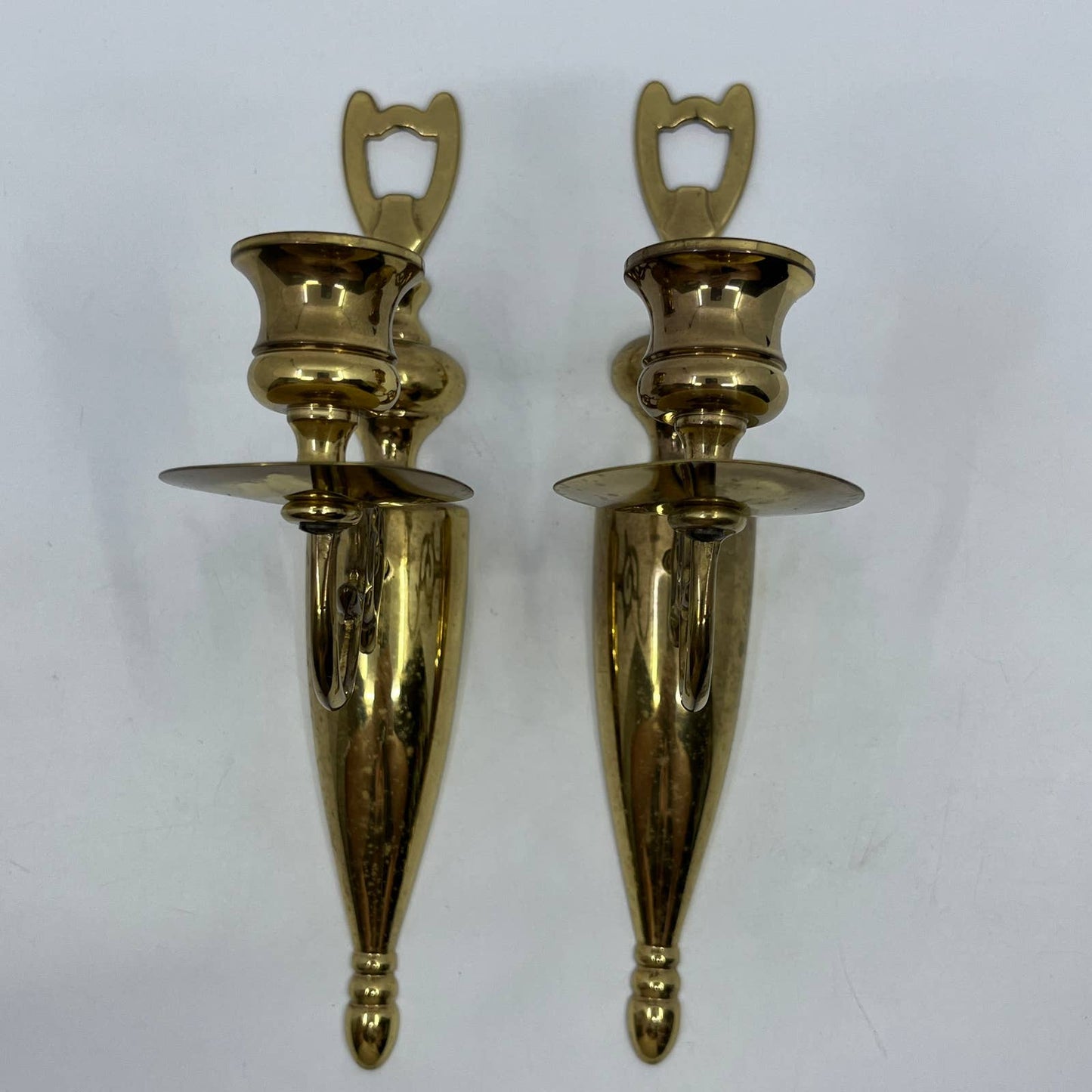 Vintage Solid Brass Wall Candleholder Sconces - Set Of 2 - 10” TI2