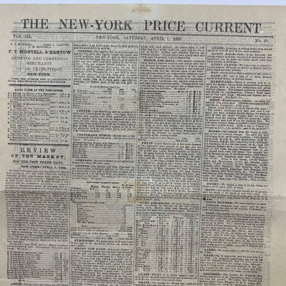 1866 New York Price Current Newspaper Stock Market Review April 7 No. 28 AC2