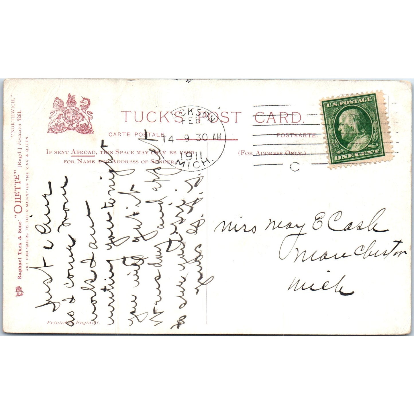 Witton Street Northwich Oilette 1911 Raphael Tuck Original Postcard P3-2