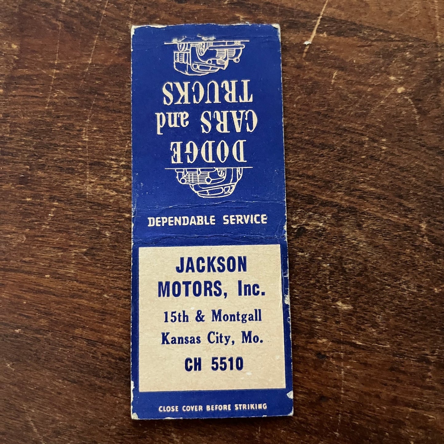 Dodge Cars & Trucks Jackson Motors Kansas City MO Advertising Matchbook SB3-M5