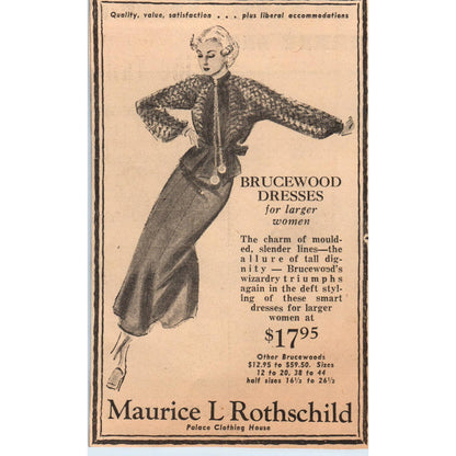 1935 Mpls Journal Newspaper Ad Maurice L Rothschild Brucewood Dresses FL5-3