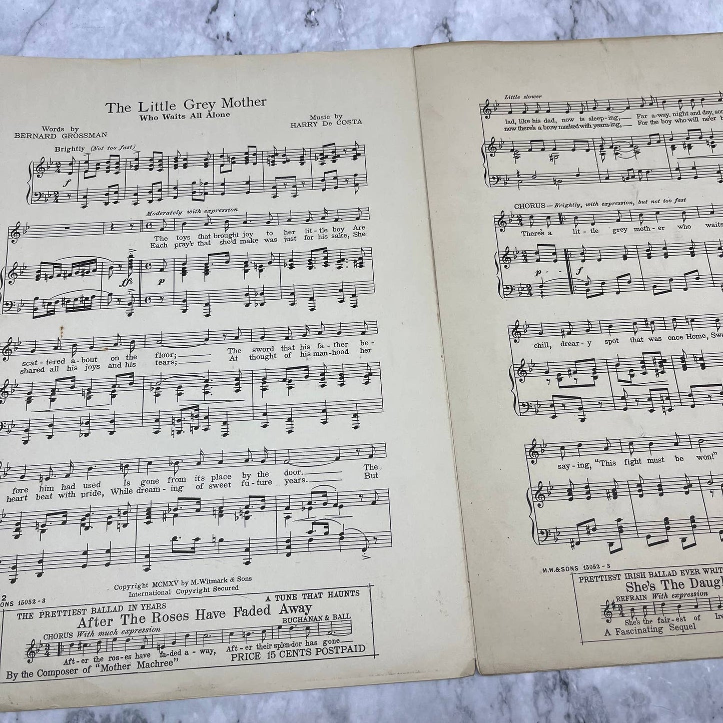 1915 VINTAGE SHEET MUSIC The Little Grey Mother Who Waits All Alone WWI Song TJ4