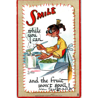 Smile and the Fruit Won't Spoil Humor Raphael Tuck Original Postcard TK1-21