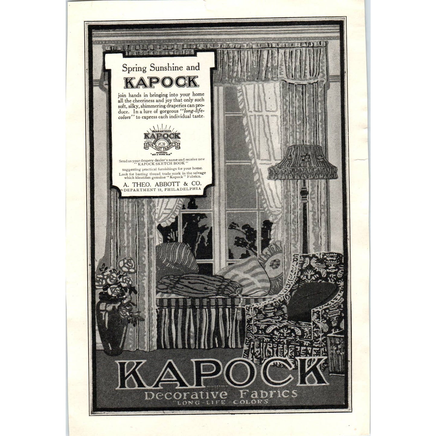 A. Theo. Abbot & Co - Kapock Decorative Fabrics - 1921 Original Ad TJ7-L