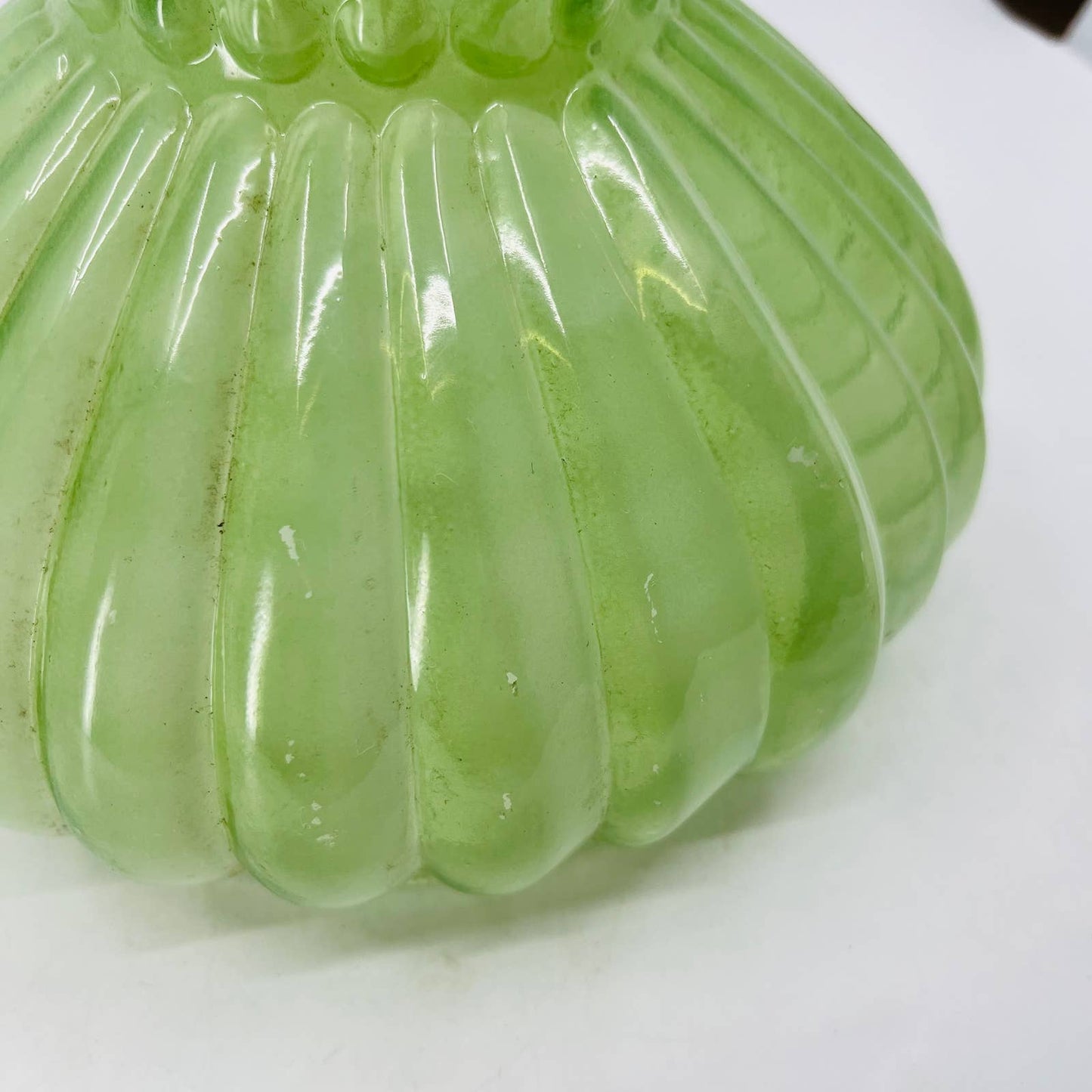 Vintage Fluted Green Cream Glass Lamp Shade TC7