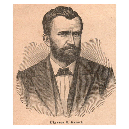 President Ulysses S. Grant Portrait 3x3.5" Original Engraving 1899 TJ8-5