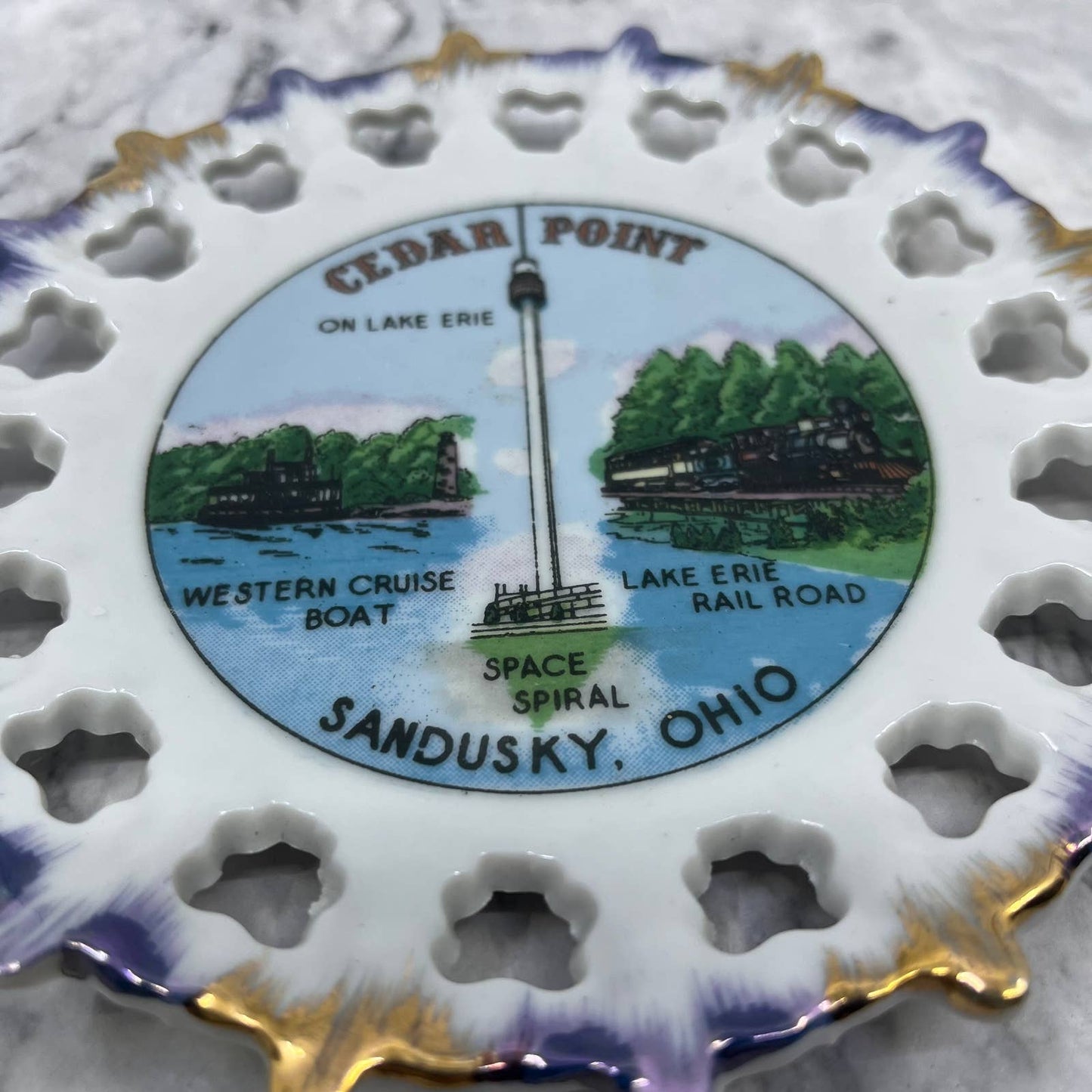 ANCO Sandusky Ohio Porcelain Souvenir Reticulated Plate 6" Diameter TJ9