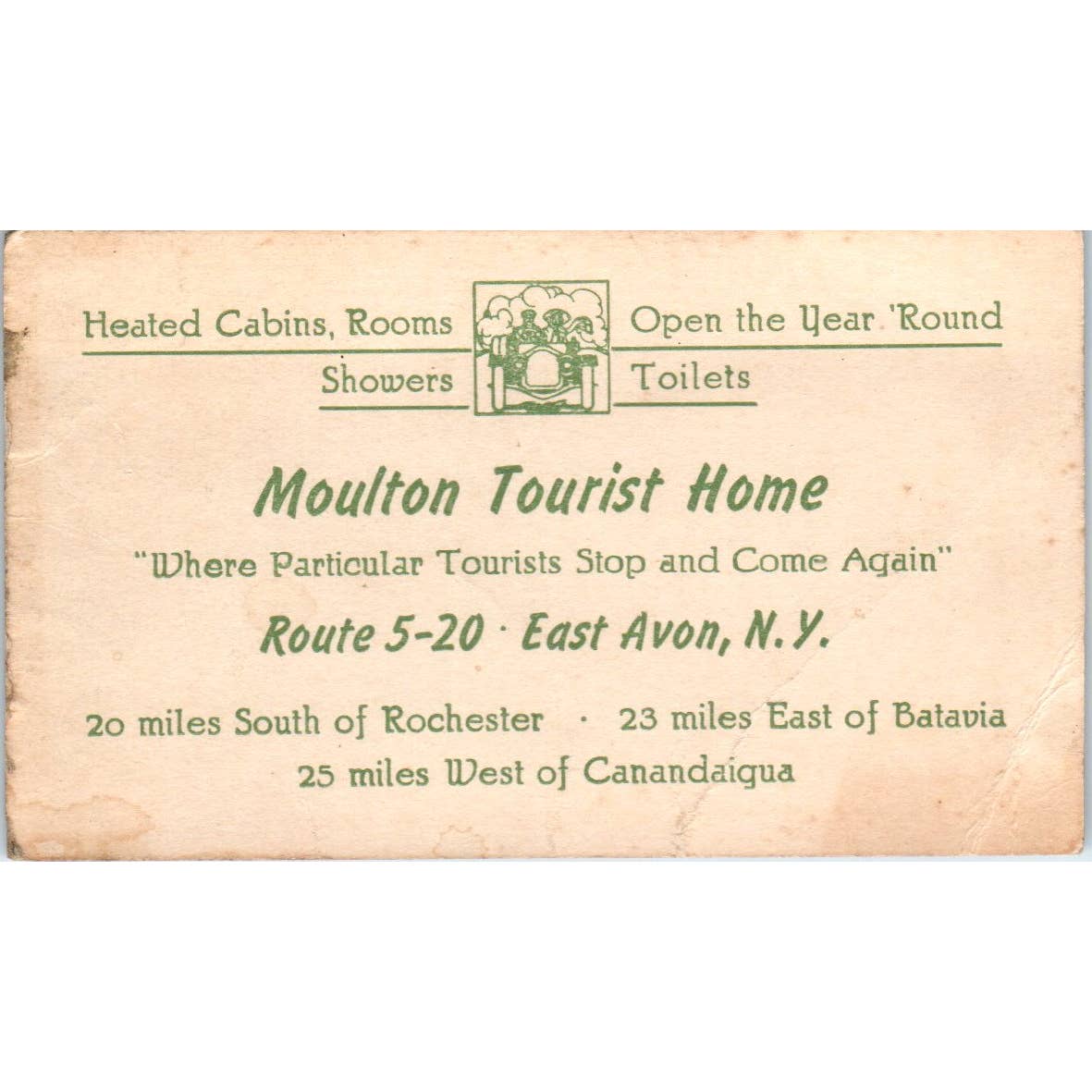 Moulton Tourist Home East Avon NY Vintage Business Card TK2-CC