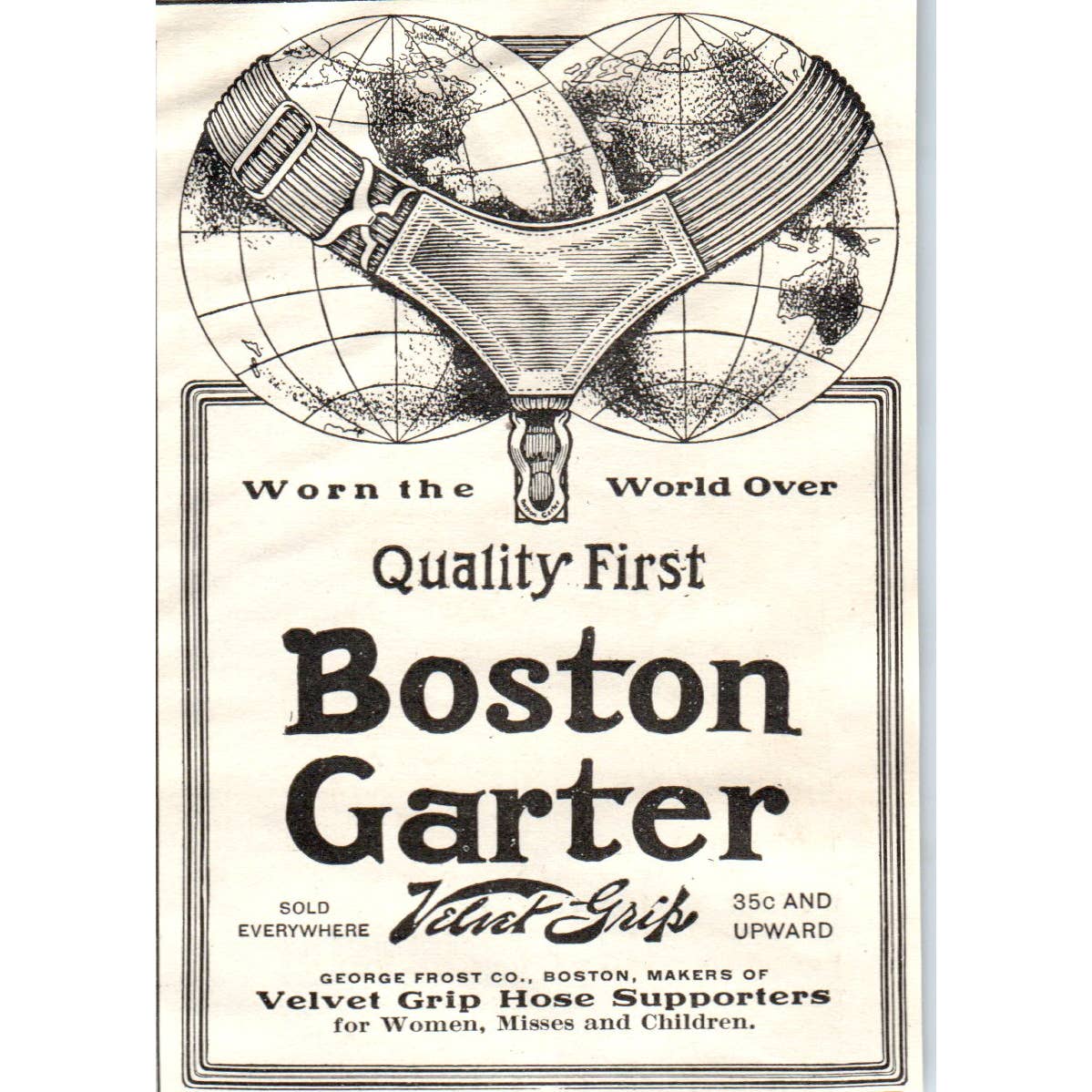 c1920 Harper's Magazine Ad - Boston Garter Velvet Grip Hose Supporters EA3