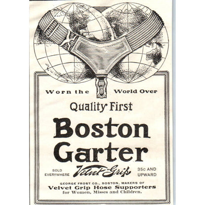 c1920 Harper's Magazine Ad - Boston Garter Velvet Grip Hose Supporters EA3